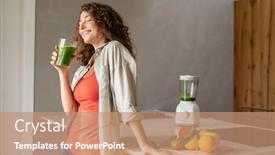  Presentation with drinking glass - Colorful theme enhanced with happy-young-woman-standing backdrop and a coral colored foreground