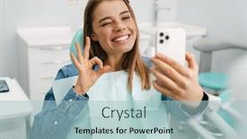  Presentation with selfie - Slide set enhanced with happy-young-woman-taking background and a light blue colored foreground