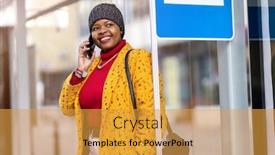  Presentation with bus stop - Presentation theme with happy-young-woman-waiting background and a  colored foreground