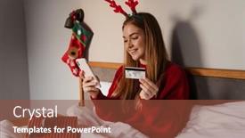  Presentation with christmas presents - Colorful slide deck enhanced with happy-young-woman-wearing-red backdrop and a tawny brown colored foreground