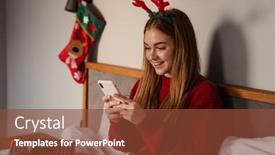  Presentation with christmas presents - Slide deck with happy-young-woman-wearing-red background and a tawny brown colored foreground