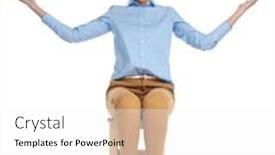  Presentation with air safety - Colorful slide deck enhanced with happy young woman wearing safety helmet and holding hands in the air sitting isolated on white background backdrop and a white colored foreground