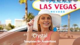  Presentation with las vegas sign - PPT theme having happy young woman wearing sun background and a coral colored foreground