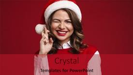  Presentation with good luck - Amazing PPT layouts having happy-young-woman-wearing-xmas backdrop and a crimson colored foreground