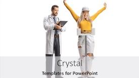  Presentation with weighing scale - Slide set with happy-young-woman-weighing background and a light gray colored foreground