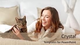  Presentation with young woman - Amazing presentation having happy young woman with cat backdrop and a coral colored foreground