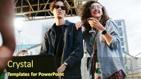  Presentation with cocktail party - Presentation design consisting of happy-young-woman-with-cocktail background and a wine colored foreground