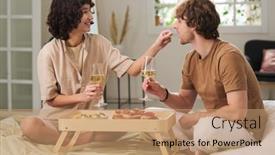  Presentation with flute - Slides consisting of happy-young-woman-with-flute background and a coral colored foreground