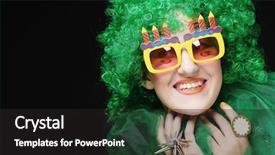  Presentation with carnaval - Presentation design consisting of happy young woman with green hair and carnaval glasses background and a dark gray colored foreground