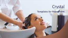  Presentation with hair salon - PPT layouts enhanced with happy young woman with hair background and a sky blue colored foreground