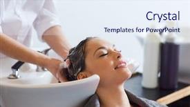  Presentation with hair salon - Beautiful PPT theme featuring happy young woman with hair backdrop and a sky blue colored foreground