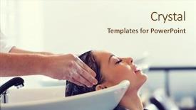  Presentation with nail salon beauty nails concept - Amazing PPT layouts having happy young woman with hair backdrop and a cream colored foreground