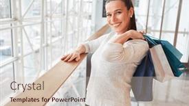  Presentation with mall - Slides having happy-young-woman-with-many background and a soft green colored foreground