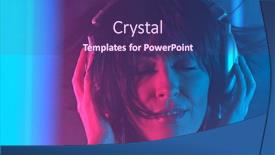  Presentation with dance music - Slide deck enhanced with happy-young-woman-with-silver background and a violet colored foreground