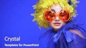  Presentation with carnaval - Amazing slides having happy young woman with yellow hair and carnaval glasses backdrop and a cobalt blue colored foreground