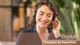  Presentation with consulting - Presentation theme enhanced with happy-young-woman-working background and a coral colored foreground