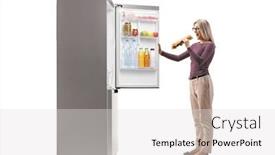  Presentation with fridge - Colorful slide deck enhanced with happy-young-woman backdrop and a light gray colored foreground