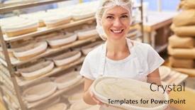  Presentation with apprentice - PPT theme enhanced with happy-young-woman background and a  colored foreground