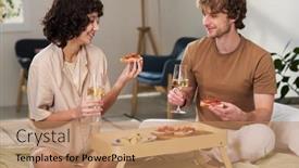  Presentation with flutes - Presentation theme enhanced with happy-young-woman background and a coral colored foreground