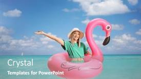  Presentation with flamingo - PPT layouts enhanced with happy-young-woman and a light blue colored foreground