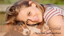  Presentation with beagle dog - Cool new PPT theme with happy young woman with her pet beagle puppy dog outside backdrop and a coral colored foreground
