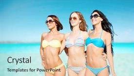  Presentation with happy holidays - Beautiful presentation theme featuring happy young women in bikini backdrop and a lemonade colored foreground