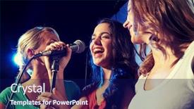  Presentation with night club - Cool new slide set with happy young women singing karaoke backdrop and a navy blue colored foreground