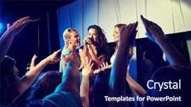  Presentation with happy holidays - Cool new theme with happy young women singing karaoke backdrop and a navy blue colored foreground