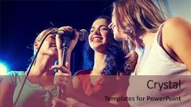 Presentation with night club - PPT layouts consisting of happy young women singing karaoke background and a violet colored foreground