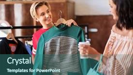  Presentation with vintage women - Presentation theme having happy young women with coffee background and a  colored foreground