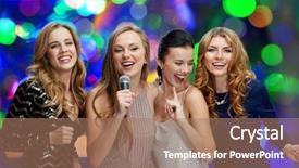  Presentation with physiotherapy women - Presentation featuring happy young women with microphone background and a coral colored foreground