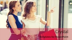  Presentation with consumerism - Colorful slide set enhanced with happy young women with shopping backdrop and a red colored foreground