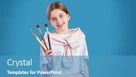  Presentation with youthful - Presentation design featuring happy-youthful-girl-in-casualwear background and a teal colored foreground