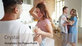  Presentation with cocktail party - Cool new slides with party with their friends backdrop and a coral colored foreground