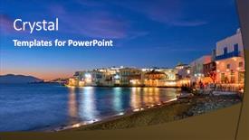  Presentation with venice - PPT theme with harbor-and-colorful-waterfront-houses background and a ocean colored foreground