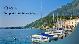  Presentation with lake - Cool new slide deck with harbor-and-the-yachts backdrop and a light blue colored foreground