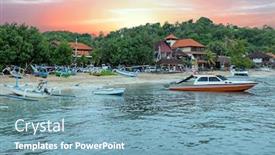  Presentation with indonesia - Slide deck with harbor-at-padangbai-on-bali background and a seafoam green colored foreground