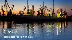  Presentation with container terminal - PPT theme enhanced with harbor container terminal silhouette background and a ocean colored foreground