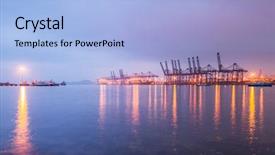  Presentation with street of shanghai on the night - Slide deck with harbor in night shanghai china background and a light blue colored foreground