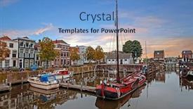  Presentation with medieval - Audience pleasing PPT theme consisting of harbor-in-the-city-center backdrop and a light blue colored foreground