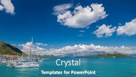  Presentation with island - Theme with harbor-of-nidri-on-lefkas background and a teal colored foreground