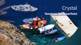  Presentation with santorini - Slides featuring harbor-of-oia-santorini-island background and a navy blue colored foreground