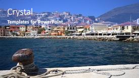  Presentation with ancient map of greece - Beautiful presentation theme featuring harbor-of-parga-greece backdrop and a teal colored foreground