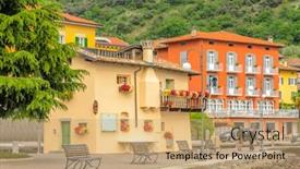  Presentation with apartment buildings - Colorful slides enhanced with harbor view and colorful apartment buildings in torbole venice italy backdrop and a coral colored foreground