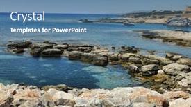  Presentation with ocean clear water deep blue - Beautiful presentation design featuring harbor with clear sea water on the island of rhodes backdrop and a teal colored foreground