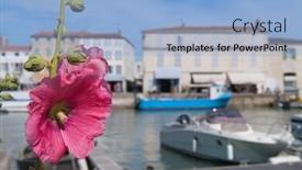  Presentation with fishing boats - PPT theme with harbor with recreation and fishing boats in french saint-martin-de-re background and a light blue colored foreground