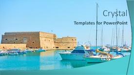  Presentation with boats - Presentation design having harbour-with-boats-and-yachts background and a light blue colored foreground