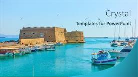  Presentation with fishing boats - Slide set enhanced with harbour-with-fishing-boats background and a sky blue colored foreground