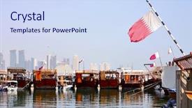  Presentation with qatar flag - Amazing presentation theme having harbour with the qatari flag backdrop and a sky blue colored foreground