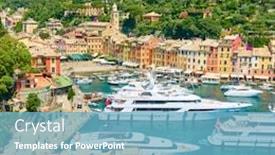  Presentation with boats - Cool new presentation theme with harbour-with-yachts-and-boats backdrop and a light blue colored foreground